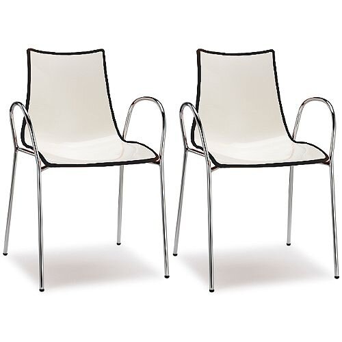 Zebra Bicolore Chrome Leg High Gloss Stacking Canteen Chair With Arms White/Anthracite Set Of 2 Zebra Bicolore Chrome Leg High Gloss Stacking Canteen Chair With Arms White/Anthracite Set Of 2