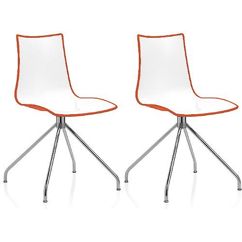 Zebra Bicolore High Gloss Canteen Chair With Chrome Trestle Base White/Orange Set Of 2 Zebra Bicolore High Gloss Canteen Chair With Chrome Trestle Base White/Orange Set Of 2