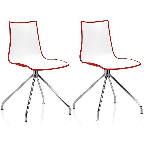 Zebra Bicolore High Gloss Canteen Chair With Chrome Trestle Base White/Red Set Of 2 Zebra Bicolore High Gloss Canteen Chair With Chrome Trestle Base White/Red Set Of 2