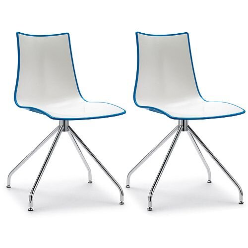 Zebra Bicolore High Gloss Canteen Chair With Chrome Trestle Base White/Cornflower Blue Set Of 2 Zebra Bicolore High Gloss Canteen Chair With Chrome Trestle Base White/Cornflower Blue Set Of 2