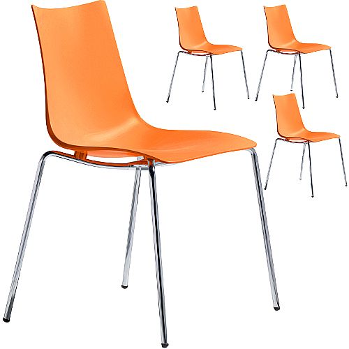 Zebra Technopolymer Chrome Leg Canteen &Breakout Stacking Chair Orange Set of 4 Zebra Technopolymer Chrome Leg Canteen &Breakout Stacking Chair Orange Set of 4