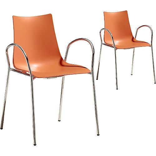 Zebra Technopolymer Canteen &Breakout Chrome Leg Chair with Arms Set of 2 Orange Zebra Technopolymer Canteen &Breakout Chrome Leg Chair with Arms Set of 2 Orange