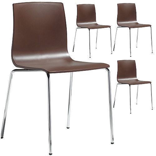 Alice Chrome Leg Canteen &Breakout Stacking Chair Set of 4 Cocoa Brown Alice Chrome Leg Canteen &Breakout Stacking Chair Set of 4 Cocoa Brown