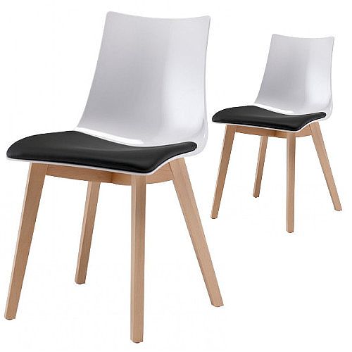 Natural Zebra Antishock Canteen & Breakout Wooden Leg Chair With Anthracite Imitation Leather Cushion Glossy White Set of 2