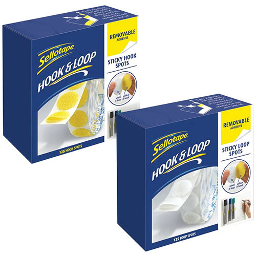 Sellotape Hook Spots Removable Pack of 125 FOC Loop Spots SE810852 Sellotape Hook Spots Removable Pack of 125 FOC Loop Spots SE810852