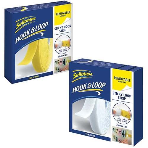 Sellotape Hook Strip Removable 12m FOC Loop Strip 12m SE810853 Sellotape Hook Strip Removable 12m FOC Loop Strip 12m SE810853