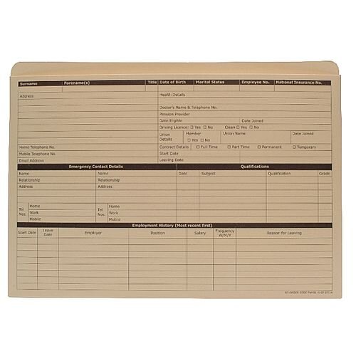 Personnel Forms Personnel Wallets Yellow 235x330mm Pack 50 Sigma