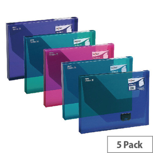 A4 Box File Assorted Plastic Push Lock 25mm Spine Pack 5 Snopake