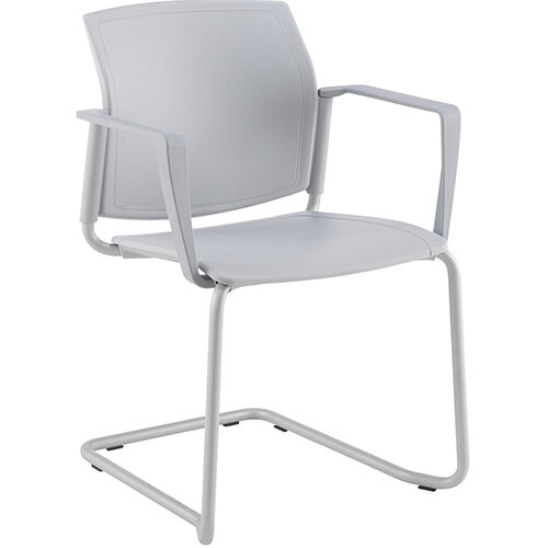 Santana cantilever chair with plastic seat and back, grey frame and fixed arms - white Santana cantilever chair with plastic seat and back, grey frame and fixed arms - white
