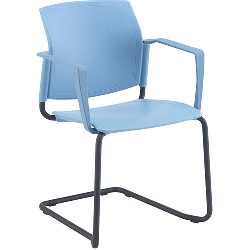 Santana cantilever chair with plastic seat and back, black frame and fixed arms - white