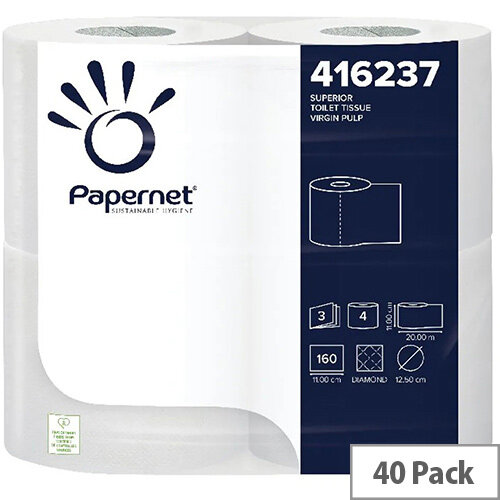 Papernet Superior Toilet Roll 3-Ply 160 Sheets Pack of 40 416237 Papernet Superior Toilet Roll 3-Ply 160 Sheets Pack of 40 416237