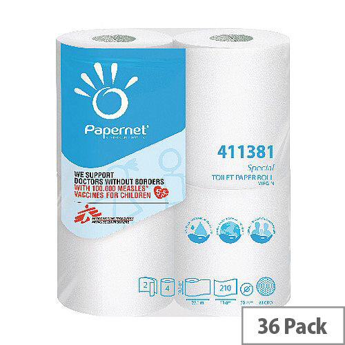 Papernet Special Toilet Tissue Paper Rolls White 2 Ply 210 Sheets Pack 36 411381