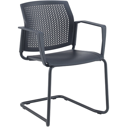 Santana cantilever chair with plastic seat and perforated back, chrome frame and fixed arms - white