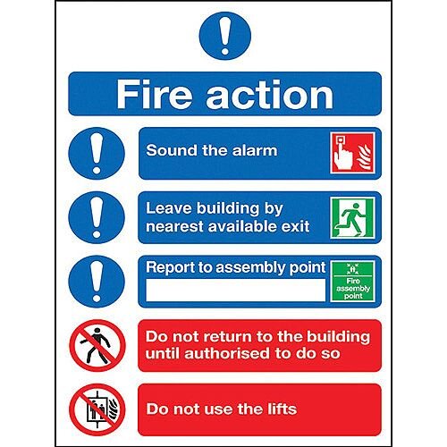 Safety Sign Fire Action Symbols A4 PVC (Pack of 1) FR09950R