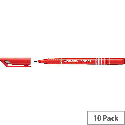 Stabilo Red Sensor Fineliner Pens Pack of 10