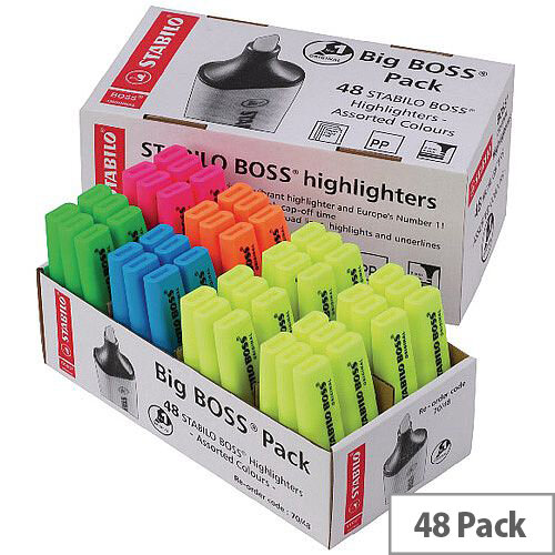 Stabilo Boss Highlighter Pens Assorted Colours Pack 48 Yellow/Blue/Green/Pink/Orange 70/48-1 Stabilo Boss Highlighter Pens Assorted Colours Pack 48 Yellow/Blue/Green/Pink/Orange 70/48-1