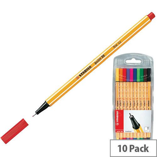 Stabilo Point 88 Fineliner Red Pen Pack of 10 with FOC Pack of 10 Assorted Pens SS811637