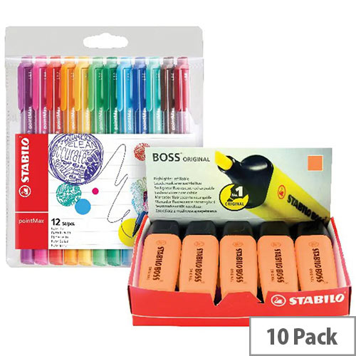 Stabilo Boss Highlighter Orange Pack of 10 FOC Fibre Tip Pen Pack of 4 SS811678