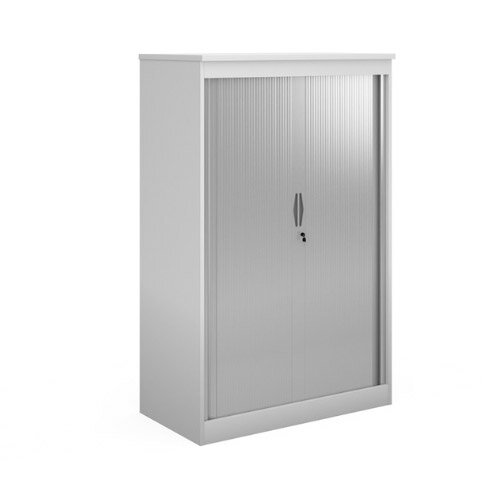 Systems Horizontal Tambour Door Cupboard 2000mm High - White - Cupboards Supplied Empty - Shelves, Filing Frames & Roll Out Frames Available Separately 