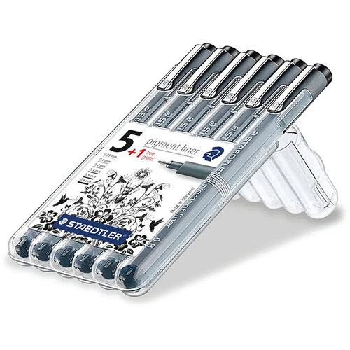 Staedtler Pigment Liner Assorted Width Black Pack of 6 308 SB6P1 Staedtler Pigment Liner Assorted Width Black Pack of 6 308 SB6P1