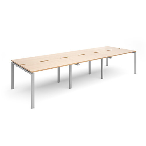 Adapt II sliding top triple back to back desks 3600mm x 1200mm - silver frame, beech top