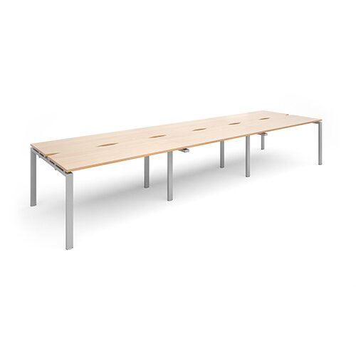 Adapt II sliding top triple back to back desks 4200mm x 1200mm - silver frame, beech top