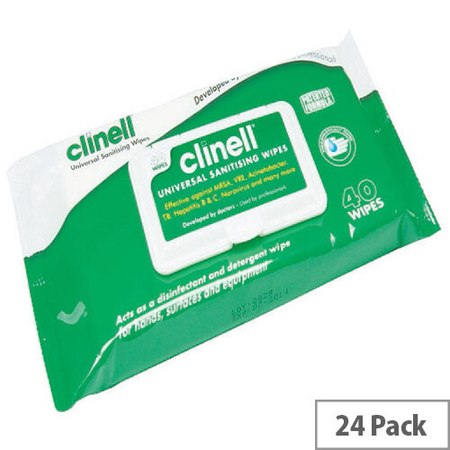 Clinell Universal Sanitising Wipes Pouch Pack 40 Wipes in Each (Pack of 24) GCW40 Clinell Universal Sanitising Wipes Pouch Pack 40 Wipes in Each (Pack of 24) GCW40