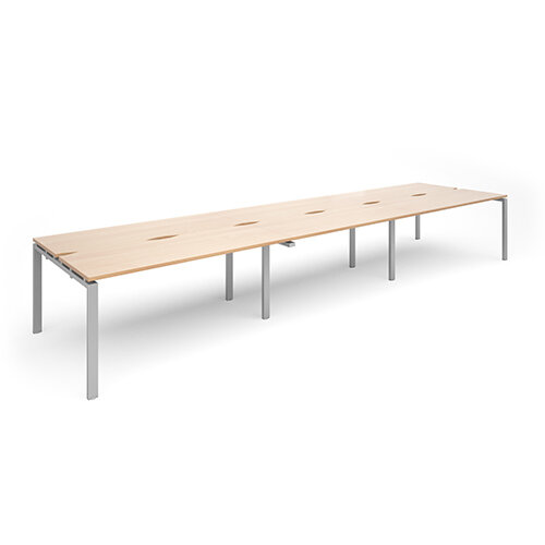 Adapt II sliding top triple back to back desks 4800mm x 1200mm - silver frame, beech top