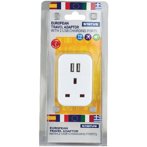 Status European USB Travel Adaptor Pack of 3 S2USBPTEURO1PK3 Status European USB Travel Adaptor Pack of 3 S2USBPTEURO1PK3