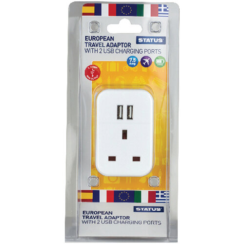 Status European USB Travel Adaptor Pack of 3 S2USBPTEURO1PK3