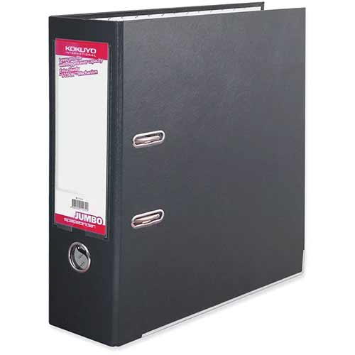 Sterling Space Binder Jumbo Lever Arch File Black - PVC Material, A4 Sheets, 2 Rings, 85mm Spine, Reinforced Edge, Spine Label, Finger Pull Ring & S-Lock Mechanism (FF291D)