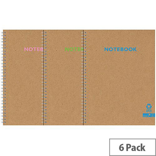 Silvine Premium Recycled Kraft Twin Wire A5 Notebook 80 Pages KRTWA5AC Pack of 6