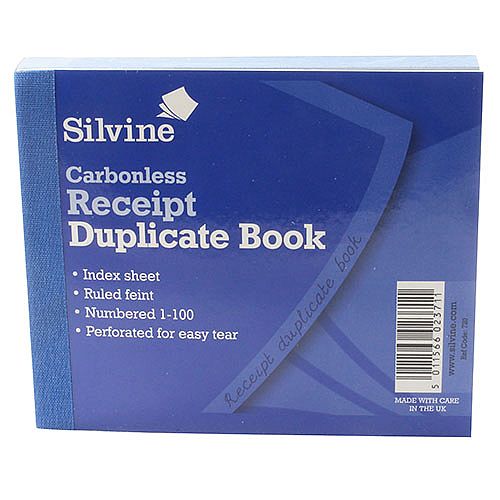 Silvine Carbonless Duplicate Receipt Book 4.125x5 inches Pack of 12 Silvine Carbonless Duplicate Receipt Book 4.125x5 inches Pack of 12