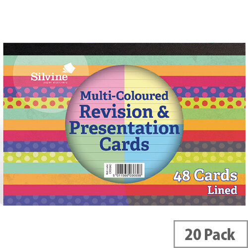 Silvine 48 Revision Notecard Pad Lined Multi-Coloured Pack of 20 CR51