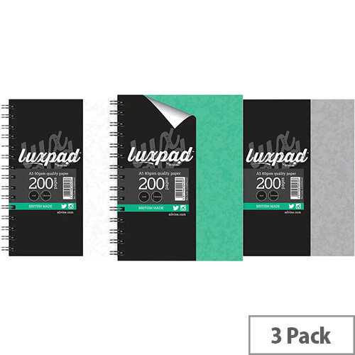 Silvine Luxpad Hardback Wirebound Notebook 200 Pages A5+ Pack of 3 LUXSPA5AC Silvine Luxpad Hardback Wirebound Notebook 200 Pages A5+ Pack of 3 LUXSPA5AC