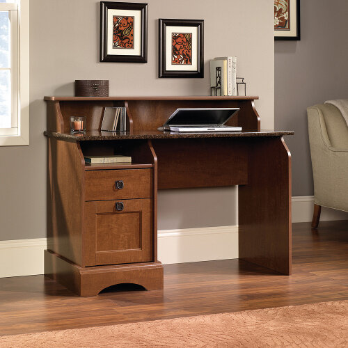 Farmhouse Style Home Office Desk In Autumn Maple Finish With Sunset Granite Accent