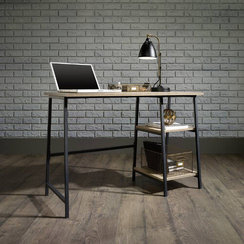 Industrial Style Home Office Bench Desk In Charter Oak Effect