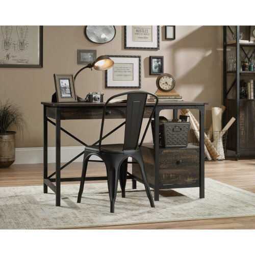 Steel Gorge Home Office Desk Vintage Effect Carbon Oak Finish W1206mm