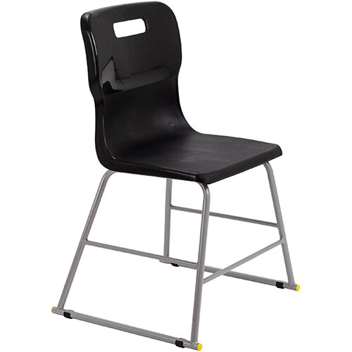 Titan High Classroom Stool with Backrest Size 3 445mm Seat Height (Ages: 6-8 Years) Polly Lipped Seat with Skid Base Black T60-BK - 5 Year Guarantee