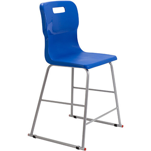 Titan High Classroom Stool with Backrest Size 4 560mm Seat Height (Ages: 8-11 Years) Polly Lipped Seat with Skid Base Blue T61-B - 5 Year Guarantee