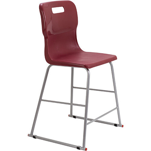 Titan High Classroom Stool with Backrest Size 4 560mm Seat Height (Ages: 8-11 Years) Polly Lipped Seat with Skid Base Burgundy T61-BU - 5 Year Guarantee