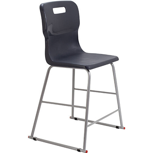 Titan High Classroom Stool with Backrest Size 4 560mm Seat Height (Ages: 8-11 Years) Polly Lipped Seat with Skid Base Charcoal T61-C - 5 Year Guarantee