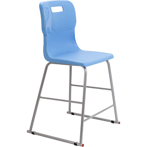 Titan High Classroom Stool with Backrest Size 4 560mm Seat Height (Ages: 8-11 Years) Polly Lipped Seat with Skid Base Sky Blue T61-CB - 5 Year Guarantee