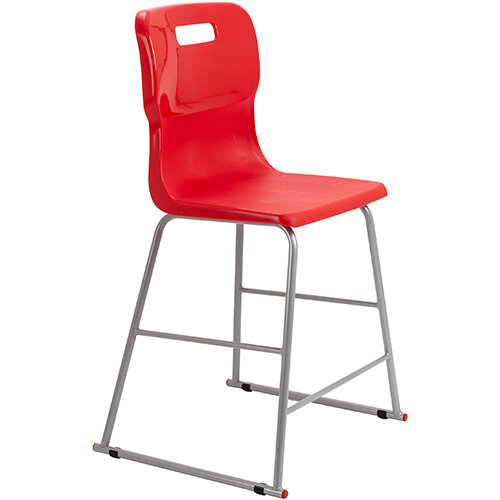 Titan High Classroom Stool with Backrest Size 4 560mm Seat Height (Ages: 8-11 Years) Polly Lipped Seat with Skid Base Red T61-R - 5 Year Guarantee