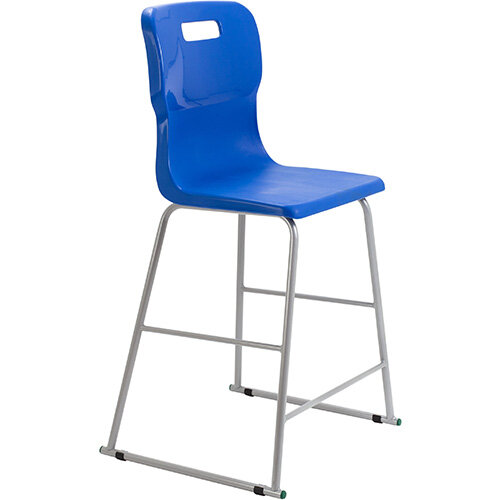 Titan High Classroom Stool with Backrest Size 5 610mm Seat Height (Ages: 11-14 Years) Polly Lipped Seat with Skid Base Blue T62-B - 5 Year Guarantee