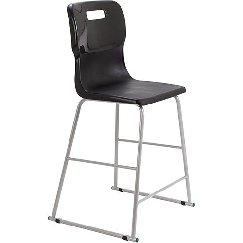 Titan High Classroom Stool with Backrest Size 5 610mm Seat Height (Ages: 11-14 Years) Polly Lipped Seat with Skid Base Black T62-BK - 5 Year Guarantee