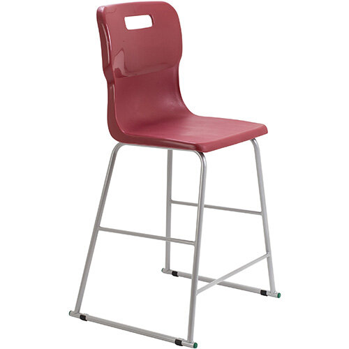 Titan High Classroom Stool with Backrest Size 5 610mm Seat Height (Ages: 11-14 Years) Polly Lipped Seat with Skid Base Burgundy T62-BU - 5 Year Guarantee