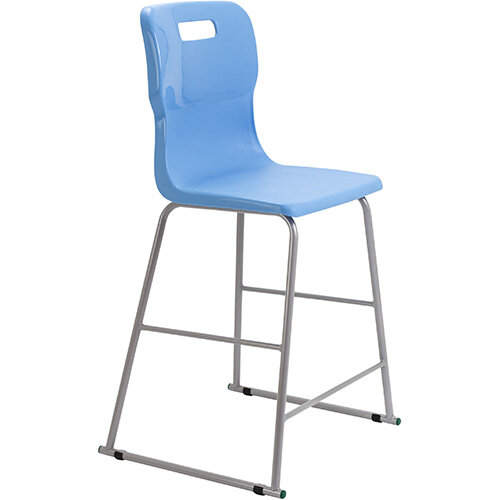 Titan High Classroom Stool with Backrest Size 5 610mm Seat Height (Ages: 11-14 Years) Polly Lipped Seat with Skid Base Sky Blue T62-CB - 5 Year Guarantee