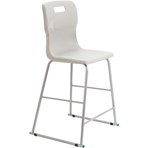 Titan High Classroom Stool with Backrest Size 5 610mm Seat Height (Ages: 11-14 Years) Polly Lipped Seat with Skid Base Grey T62-GR - 5 Year Guarantee