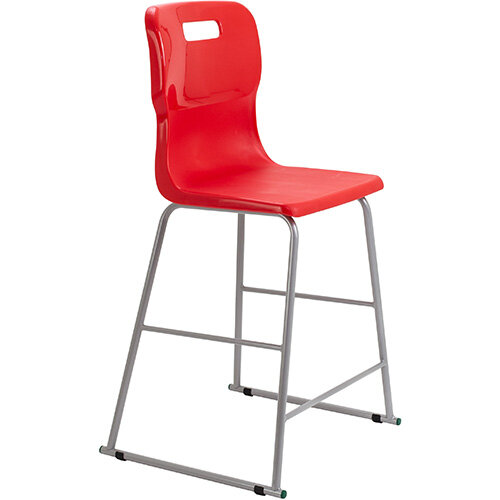 Titan High Classroom Stool with Backrest Size 5 610mm Seat Height (Ages: 11-14 Years) Polly Lipped Seat with Skid Base Red T62-R - 5 Year Guarantee